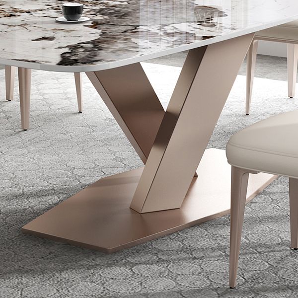 Metal Modern Rectangular Dining Table Sintered Stone Dining Table with Pedestal Base