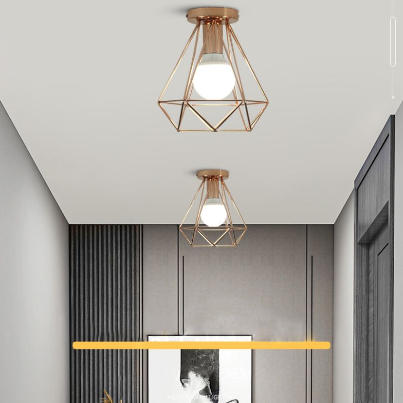 Iron Frame Ceiling Light in Industrial Retro Style Geometric Single Flush Mount for Corridor