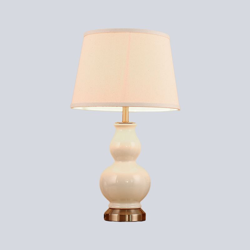 Curved Task Light Modern Ceramic 1 Bulb Pink/White Nightstand Lamp with Fabric Shade, 13"/16" Wide