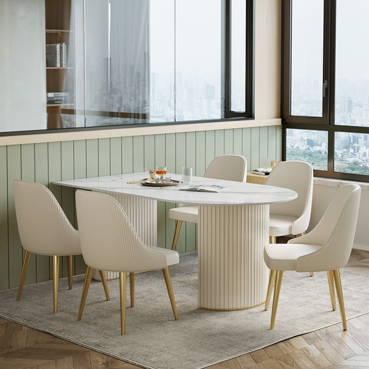 Free Form Dining Room Table Luxury Sintered Stone Double Pedestal Table