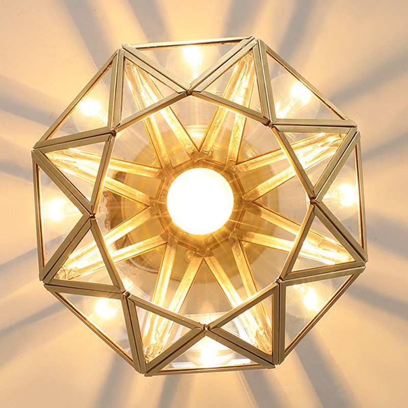 Tradizionale Stile Prismatico Soffitto Light Fixture Glass Massimale Flush Monte in Brass