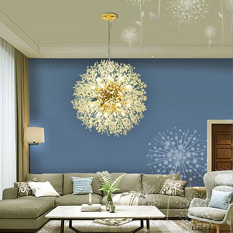 Modern Chandelier Light Fixtures Dandelion Suspension Pendant Lamps with Crystal Beads