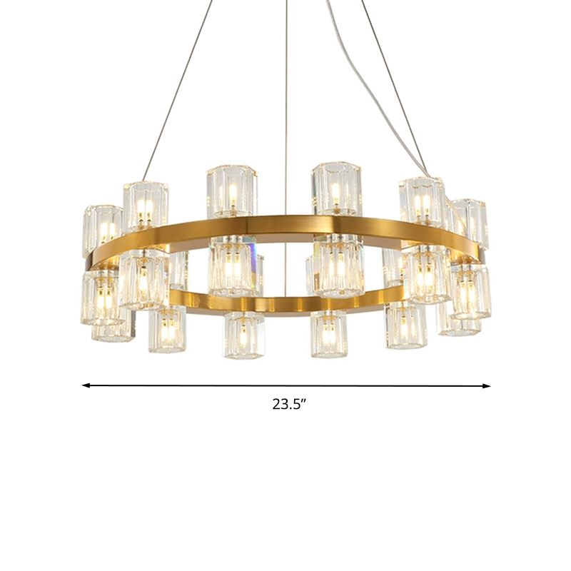 Ring Ridged Crystal Hanging Light Fixture Postmodern 24 Heads Bedroom Pendant Chandelier in Gold