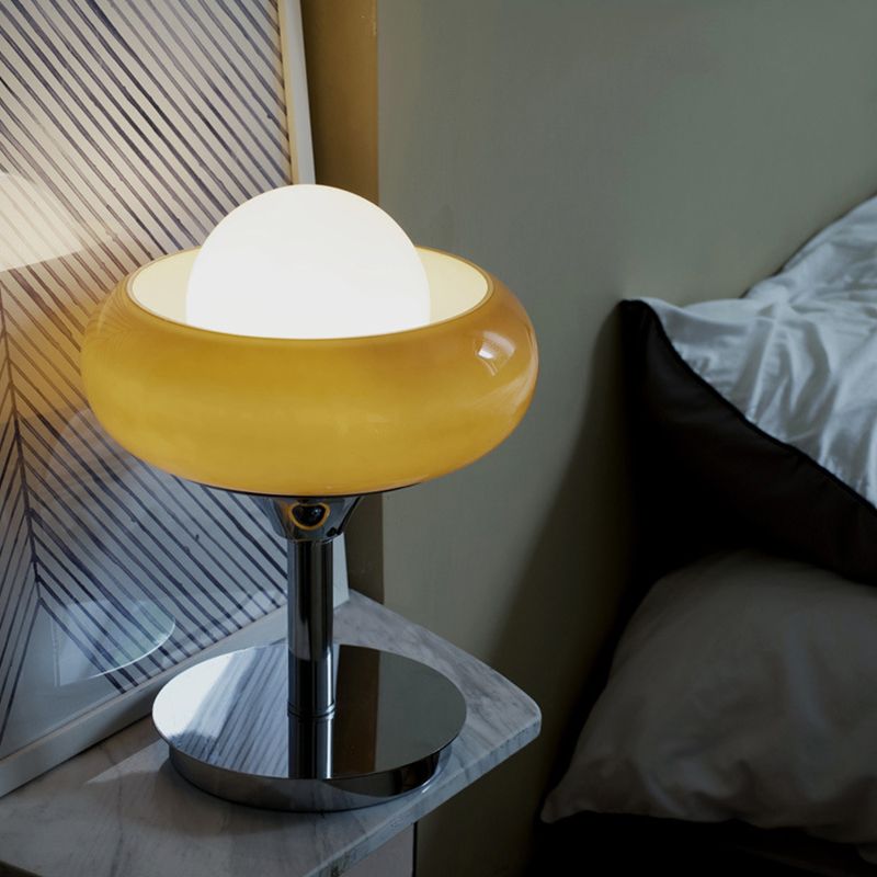 Lámpara de mesa de tarta de huevo moderna Lámpara de noche de noche de 1 altura con sombra de vidrio