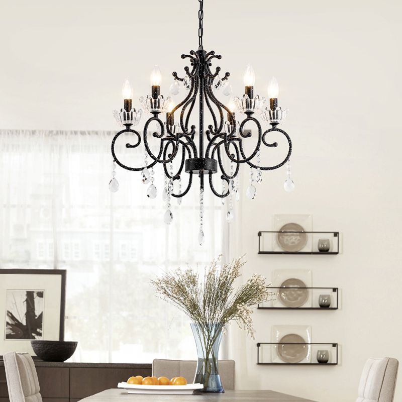 Arming Arm Dining Comedor Candelier CRISTAL CRITAL CABETADO MANO 3/6 CABEZAS NEGRAS COMPLETA DE LUZ