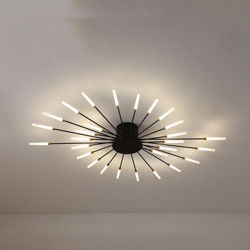 Lámpara de techo con ráfaga negra/dorada, lámpara LED acrílica semiempotrada contemporánea de 12/18/28 luces para dormitorio