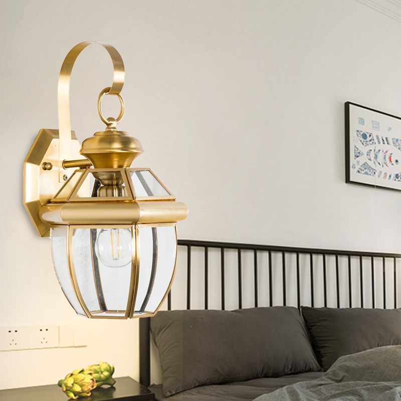 1 Bulb Jar Sconce Lamp Tradition Clear Glass Wall Lighting Fixture in Black/Brass for Bedside