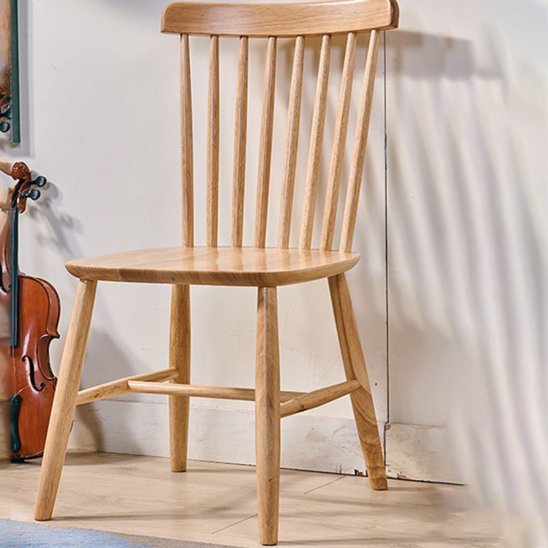 Silla de comedor contemporánea de madera de caucho Windsor con respaldo de madera natural (juego de 2)
