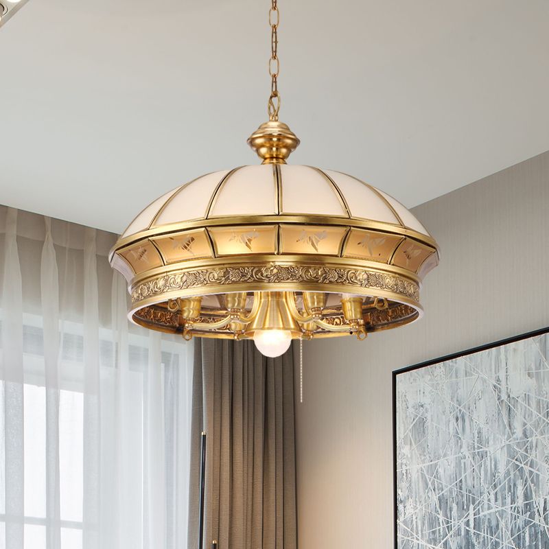7 luci glassata lampadario in vetro illuminazione in ottone coloniale a cupola kit di luce appesa