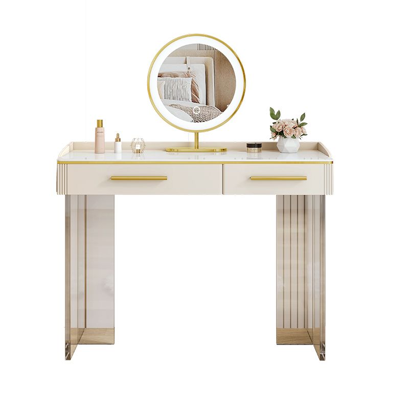 Contemporary Stone Top Dressing Table with 2 Drawers and Acrylic Base