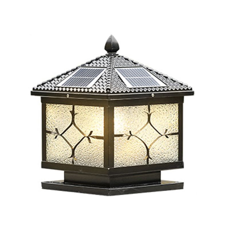 Rectangular Shape Metal Solar Pillar Lamp Modern Style 1-Light Outdoor Light