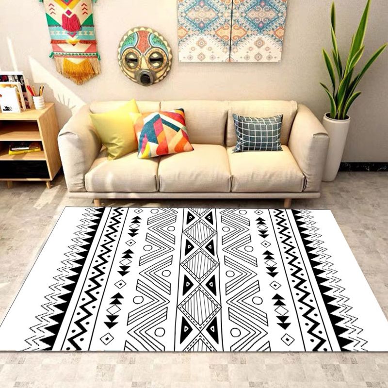 Bohemian Banded Print Rug Polyester Area Carpet Non-Slip Backing Indoor Carpet for Living Room