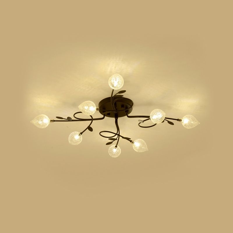 Branch Bubbled Glass Ceiling Lighting Contemporary 8/12/16/20 Lights Black/Gold Flush Mount Ceiling Fixture with Metal Arm
