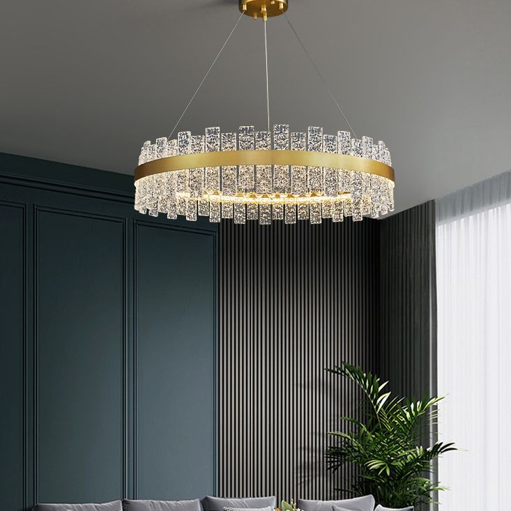 Art Deco Chandelier Gold Metal Crystal Round LED Pendant Lamp Best Lighting for Living Room