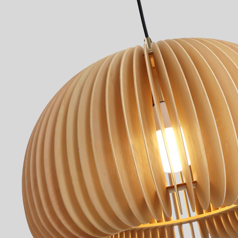 1 Light Pumpkin Hanging Ceiling Lights Creative Modern Wood Pendant for Clothing Store