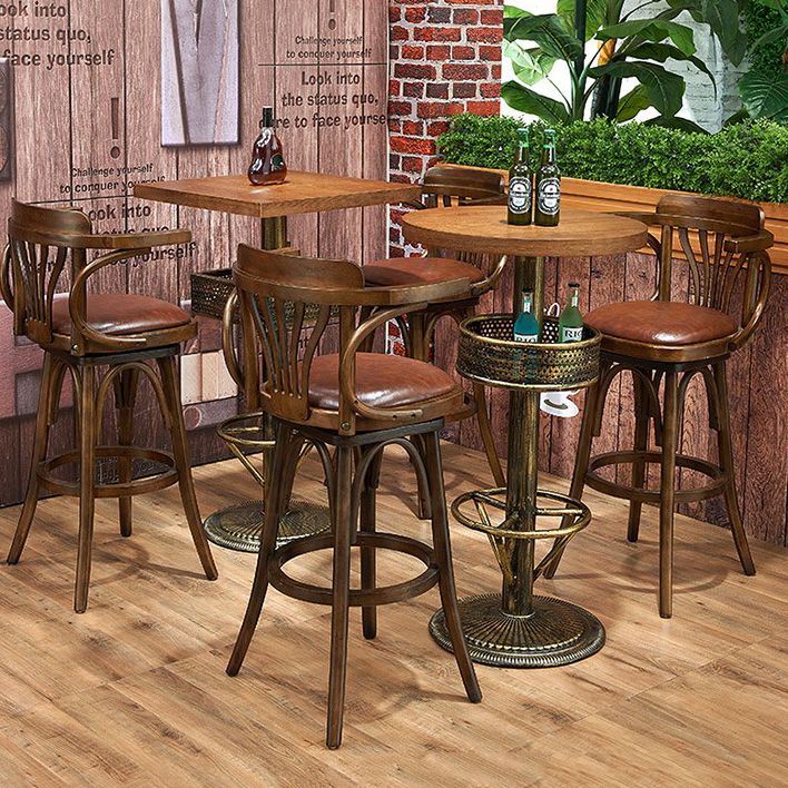 Industrial Solid Wood Bar Table Set 1/3/4/5 Pieces Counter Table with High Stools