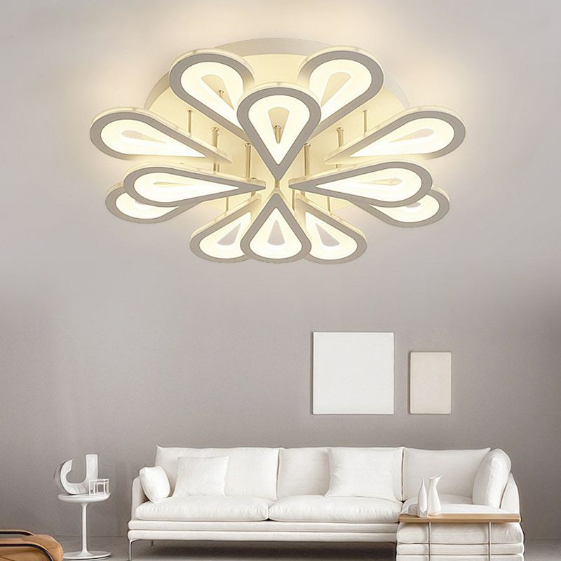 Flower LED Semi Flush Modern Acrylic Living Room Flush Ceiling Light Fixture in White
