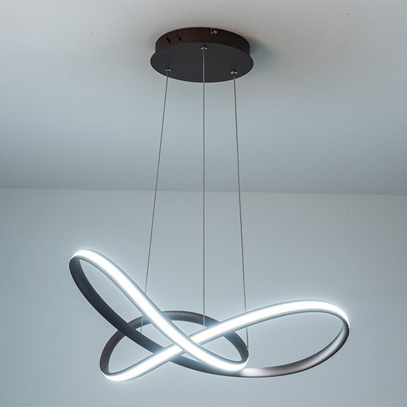 Twisted Strip LED Pendant Lamp Simplicity Metal Bedroom Chandelier in Coffee