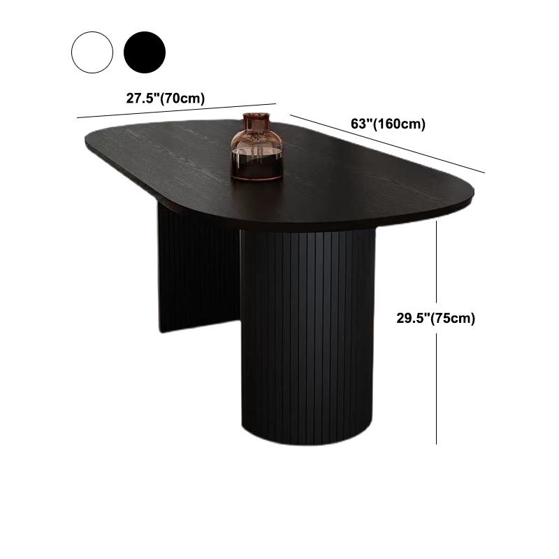 Oval Double Pedestal Modern Dining Table Fixed Table with Solid Wood