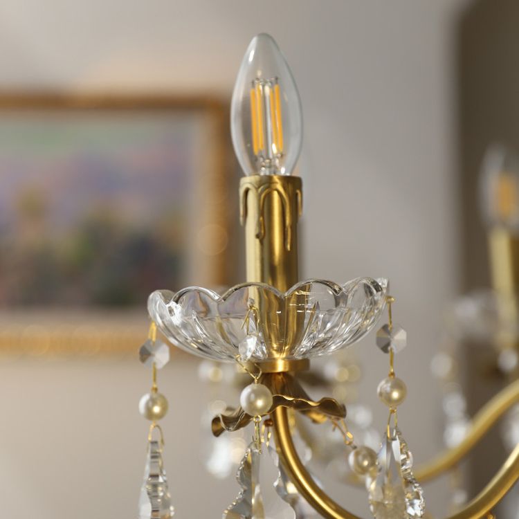 American Chandelier Brass Multi Light Hanging Light with Crystal for Bedroom