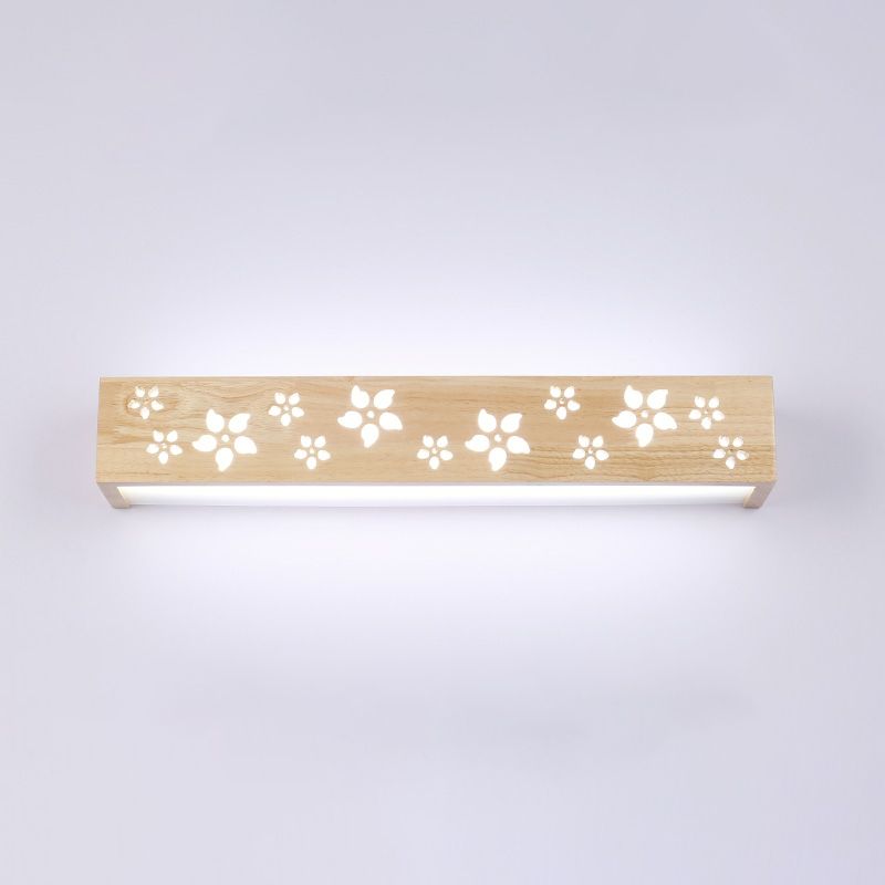 Nordic Wooden Vanity Light Rectangle Shape Vanity Lamp with Acrylic Shade for Bedroom