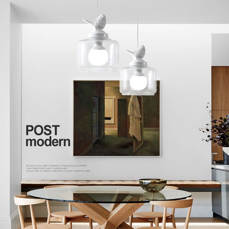 Glasförmige transparente Glashängele hängendes Licht nordische Einfachheit Schlafzimmer Beleuchtung Anhänger mit Harz Vogeldekoration