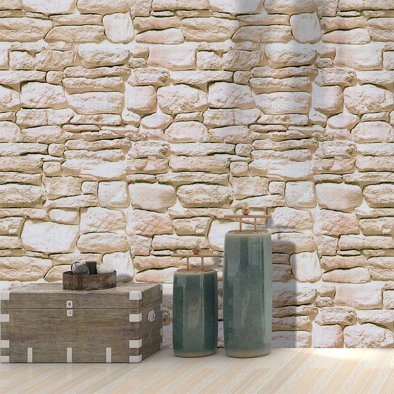 3D Effect Stones Wallpaper Farmhouse Smooth Wall Decor in Light Brown, Self Sticking