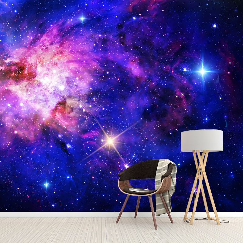 Extra Large Nebula Wall Covering in Blue and Purple Non-Woven Wall Mural for Accent Wall, Made to Measure