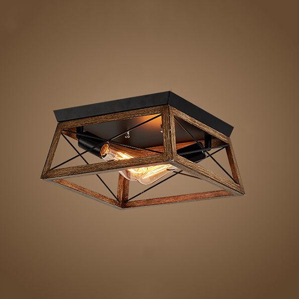 Metal Square Flush Mount Lamp Industrial Style 2 Lights Flush Ceiling Lights