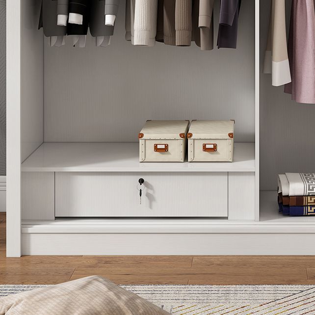 White Sliding Wardrobe Closet with Shelves Wooden Wardrobe Armoire