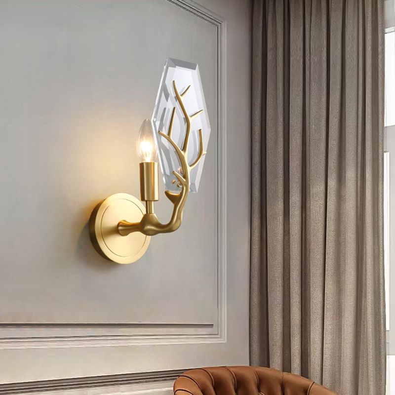 Artistieke zeshoekige vorm wandlamp kristal eenmalige woonkamer wandlamp in messing