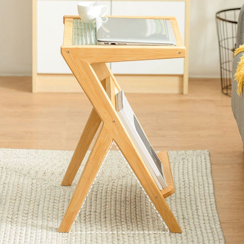 Cross Legs End Table Glass Top End Table  with Shelf 21.6 "Tall for Living Room