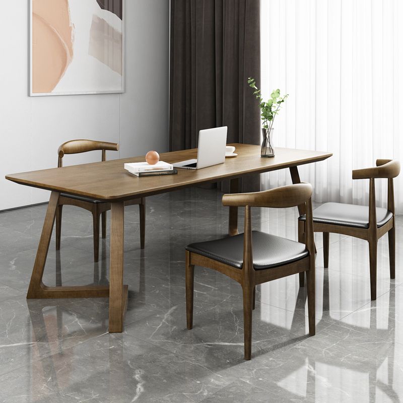 Minimalism Solid Wood Table for Restaurant Rectangle Table with Wood Pedestal