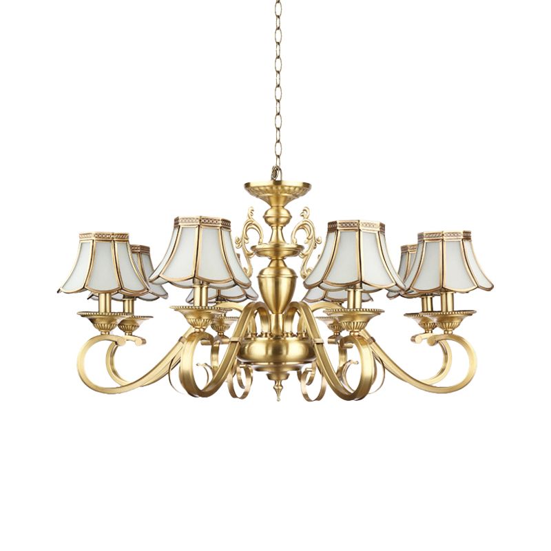 Lampada lampada smerlata in ottone lucidato in ottone coloniale vetro glassato a 8 luci soggiorno sospeso il soffitto luce del soffitto