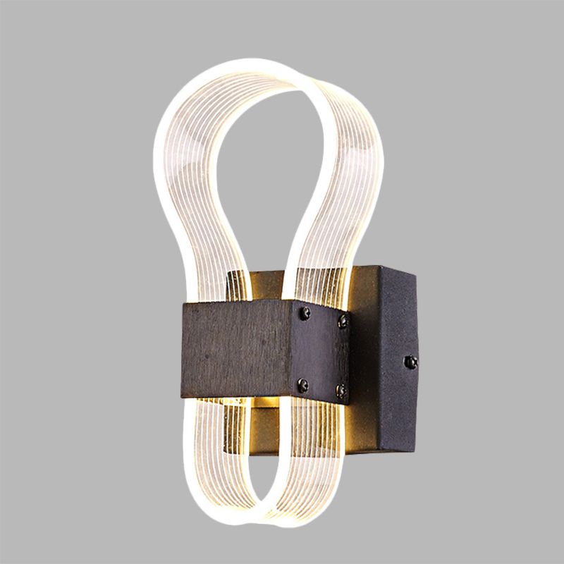 Cuboid Metal Sconce Lighting Modern LED Black Wall Lamp with Arc Ring Acrylic Shade in White/Warm Light