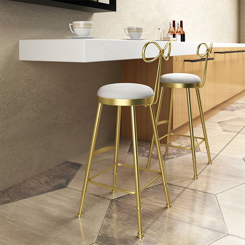 Upholstered Counter Stool Glam Style Round Low Back Bar Stool with Gold Frame