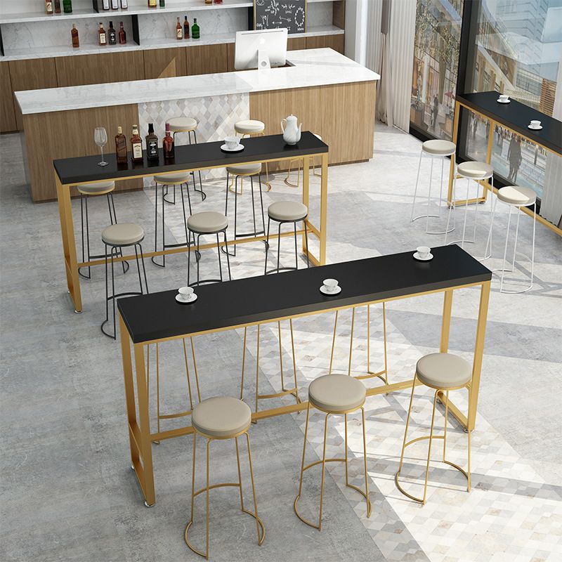 Black Solid Wood Bar Table Gold and Metal Base Bar Table for Kitchen Living Room