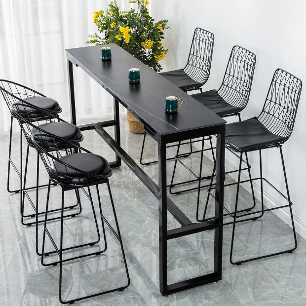 Sintered Stone Bistro Bar Desk Rectangle Bar Height Table with Trestle Base