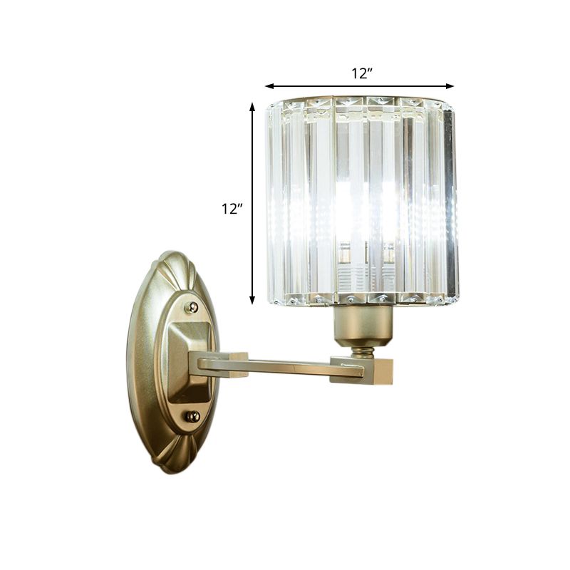 Modern Cylinder Wall Light Fixture Crystal Block 1/2 Lights Living Room Sconce Light in Silver