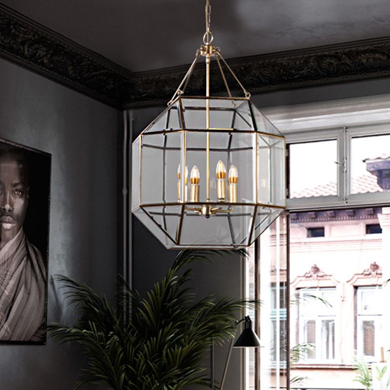 Lampada lampadina geometrica in vetro trasparente coloniale a 3 teste da soggiorno lampada a sospensione