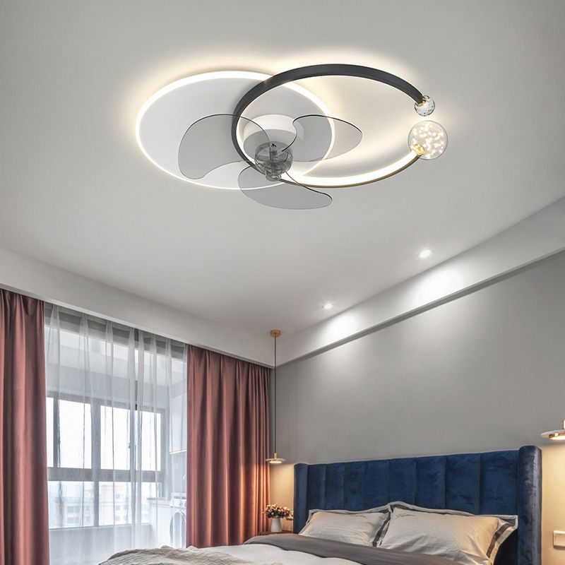 Modern Style Ceiling Fan Lighting Metal 3 Lights Ceiling Fan Lamp with Crystal for Bedroom