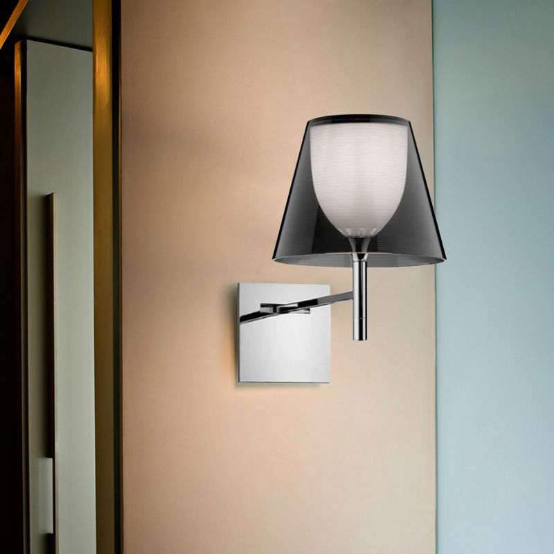 1 Light Wall Armed Sconce in Chrome Minimalist Wall Light with Standard Shade
