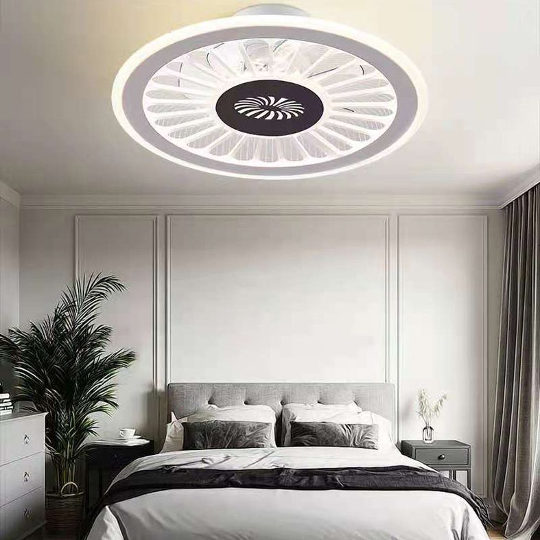 Einfachheit LED Deckenventilator weiße radförmige Halbflush -Licht mit Acrylschatten für Schlafzimmer