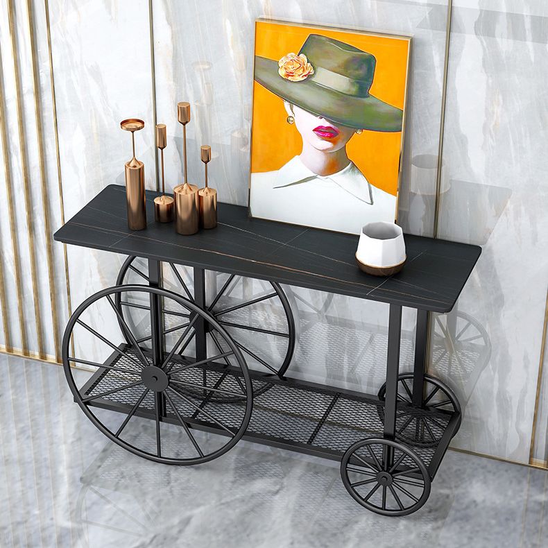 Glam Rectangle Accent Table Stone Sofa Console Table with Shelf for Hall