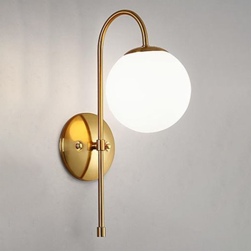 Gold Globe Hanging Wall Lamp in Modern Creative Style Wrought Iron Wall Sconce with Opal Glass Shade