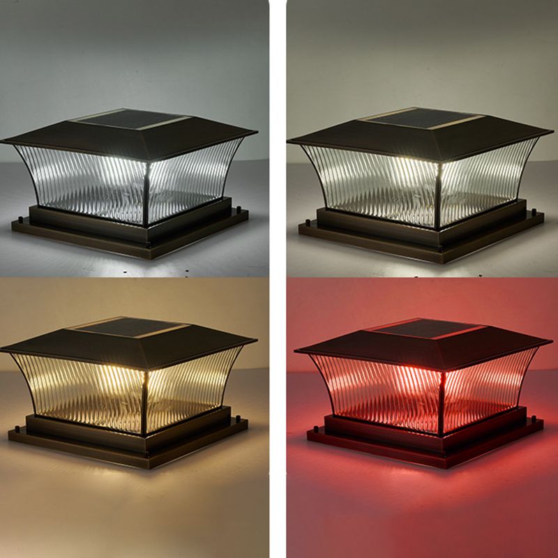 Rectangular Shape Metal Outdoor Lights Modern Style 1 Light Solar Pillar Lamp in Bronze
