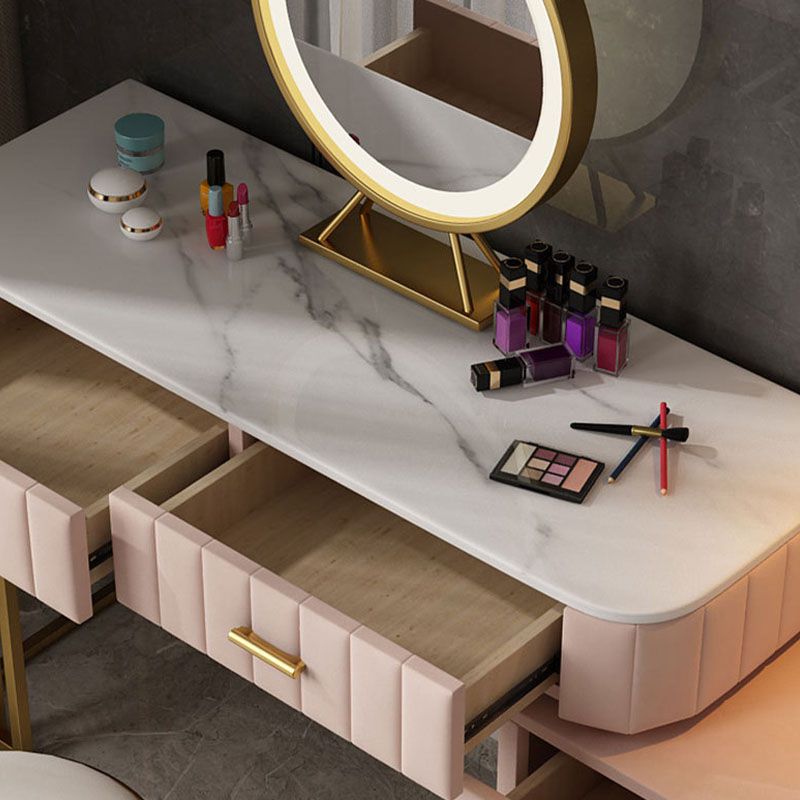 Glam Bedroom 5-Drawers Marble Metal Straight Feet Make-up Vanity