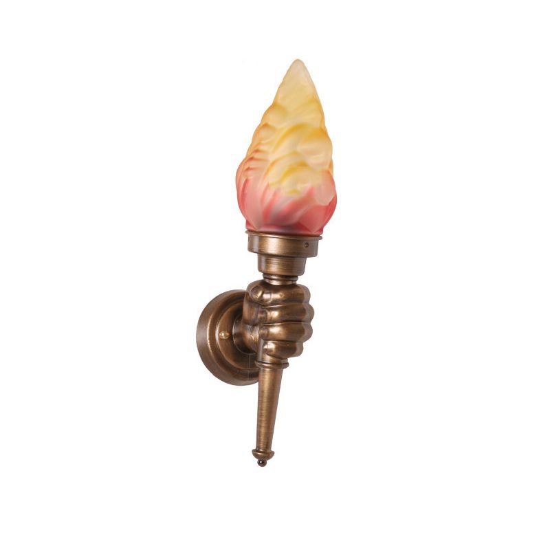 Torch Wall Mount Light Rustic Glass Shade 1 Light Sconce Lighting in Bronze for Foyer
