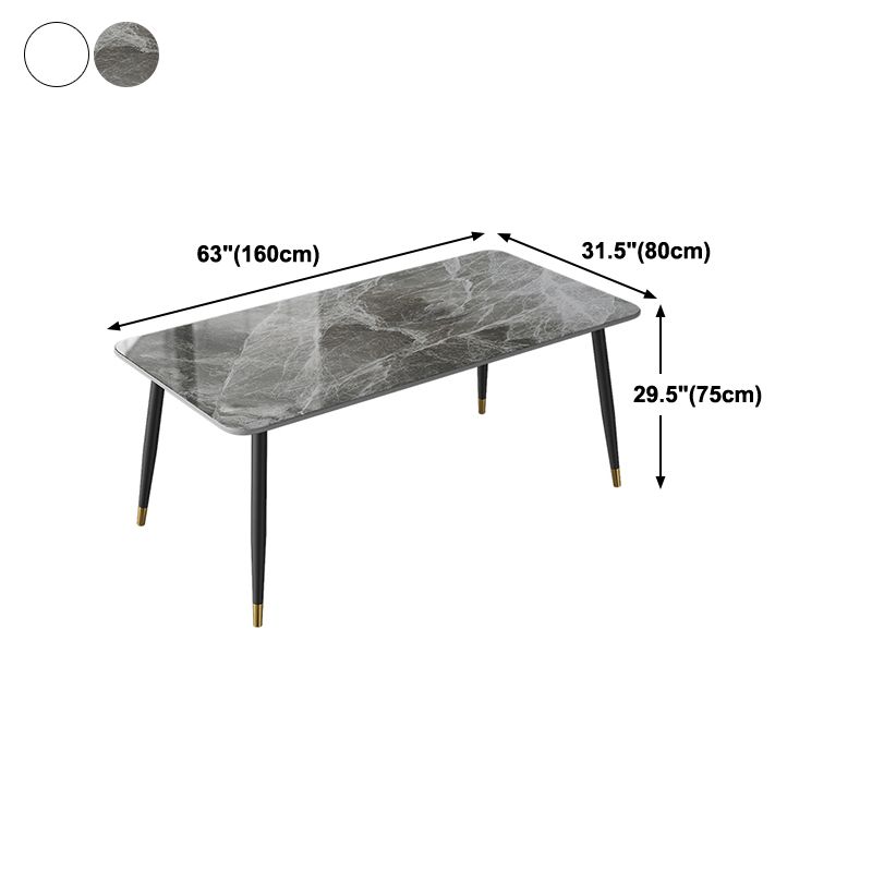 Contemporary Rectangle Stone Table for Restaurant Black Metal Pedestal Dining Table