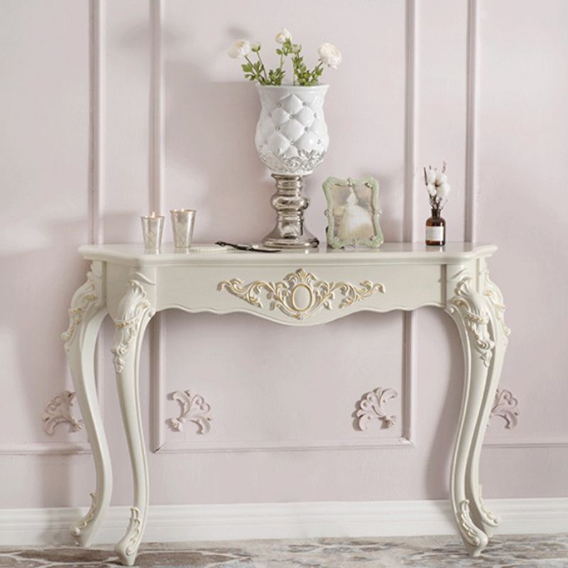 Free Form Shape Contemporary Console Table Wood Console Sofa Table in White